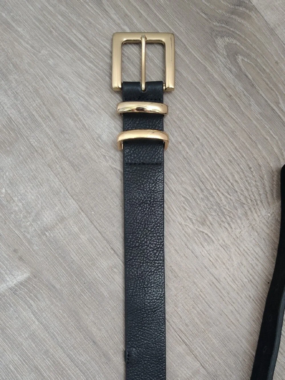 Women Black Leather Belt with Gold Buckle